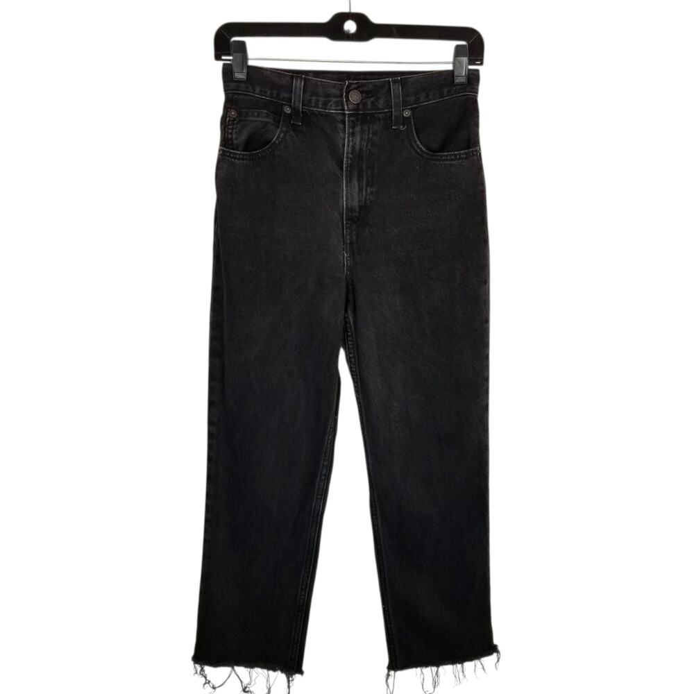 Levi's Premium Women's Black 70s High Slim Straight Leg Jeans Raw Hem Size 25